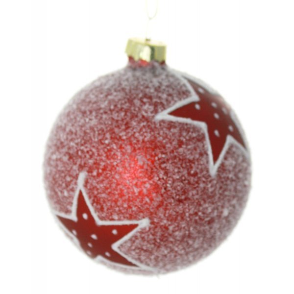 Χριστουγεννιάτικη Γυάλινη Κόκκινη Μπάλα με Αστέρια (8cm)